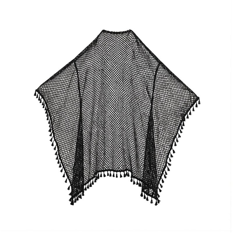 Tassel Mesh Beach Cover Up Sheer Swim Wrap for Women Tropical Vacation Party - Image 1