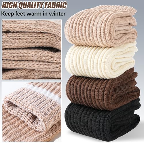 Sandsuced Pilates Grip Slouchy Yoga Socks Winter Warm Cozy Scrunch Boot Grippy Crew Slipper Socks 4 Pairs for Women Gift Stocking Stuffers(Black/Dark khaki/Light khaki/Beige,M) - Image 2