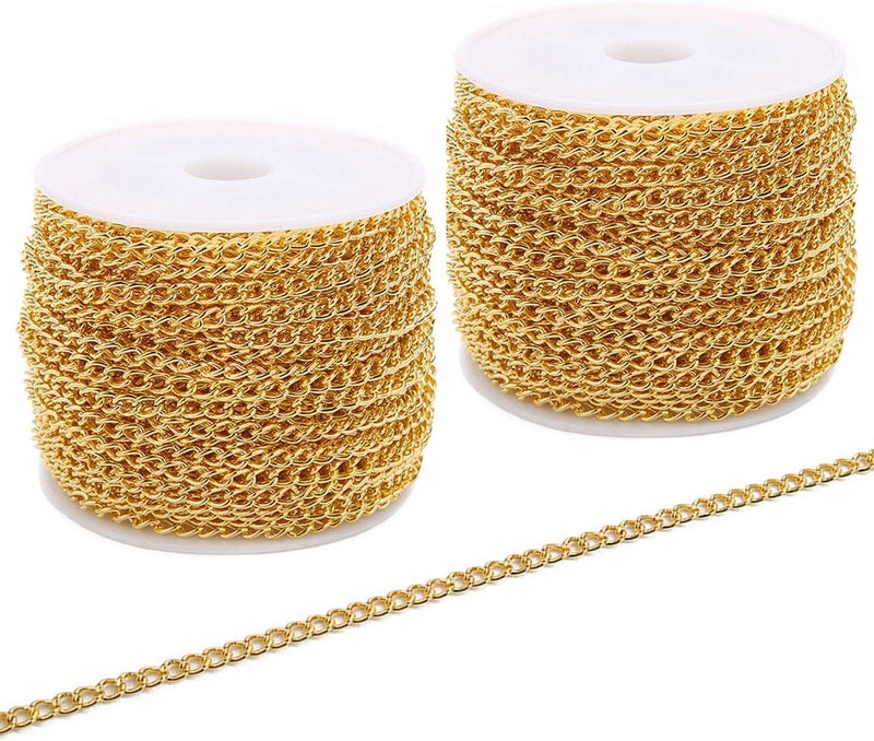 SWTool 60 Feets /20 Yards Metal Gold Link Chains, Iron Bulk Curb Chain for DIY Craft Jewelry Chain Making, 2 Rolls x 10 Yards (Gold) - Image 1
