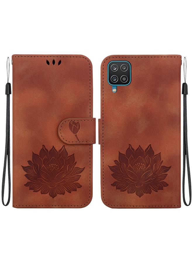 erorex Case For Samsung Galaxy A12 5G Lotus Embossed Leather Phone Case  - Image 1