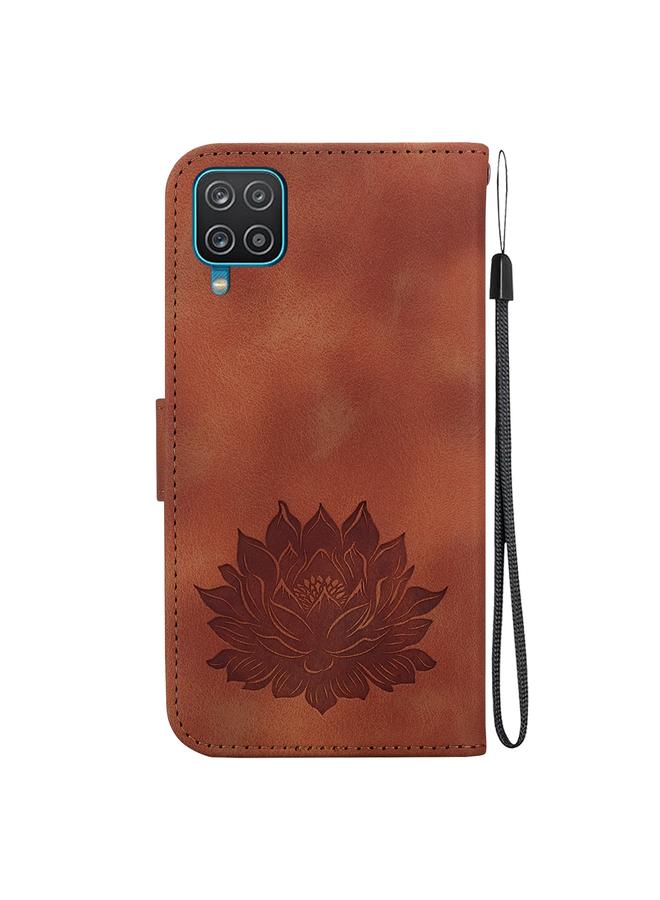 erorex Case For Samsung Galaxy A12 5G Lotus Embossed Leather Phone Case  - Image 3