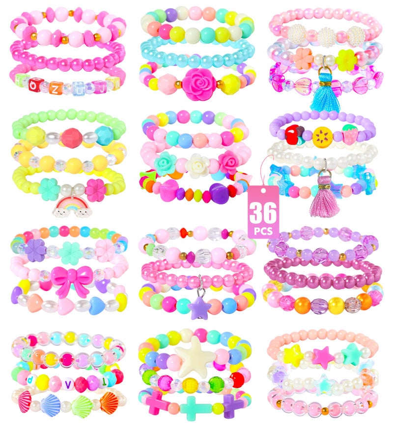 PinkSheep Bracelets for Girls Jewelry: 36 Pcs Kids Bracelets, Kids Jewelry Age 3 4 5 6 7 Years Old Princess Girl Party Favors - Image 1