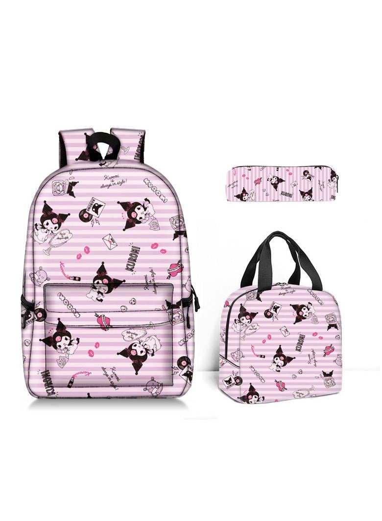 general Sanrio Kuromi School Bag Student Backpack Insulated Tote Lunch Bag Pencil Case 3-Piece Holiday Gift Set - Image 1