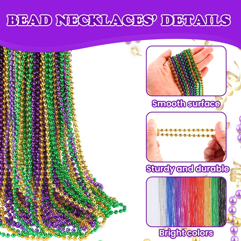 LINSIRON 240 Pcs Purple Gold Green Bead Necklace, 33 Inch Mardi Gras Christmas Beads, Bulk Metallic Party Beads for Mardi Gras Parade , St Patricks Day, Wedding, Birthday, Pirate Party, Carnival Party Favors - Image 2