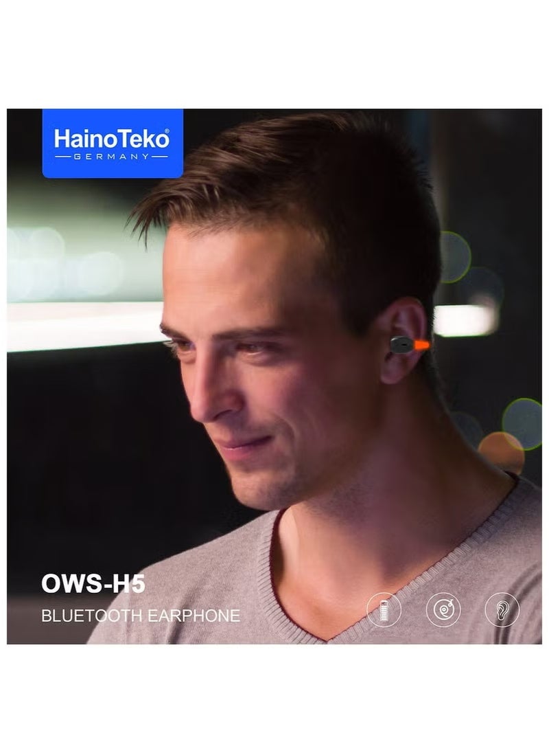 Haino Teko OWS-H5 True Wireless Bluetooth Earphones with LED Light, 20-Hour Battery Life, Touch Control, Noise Isolation, Fast Pairing – Compatible with Android Smartphones, Tablets, and All Bluetooth Devices – Stylish Black Design for Daily Use  - Image 3