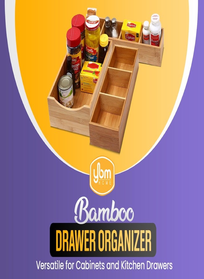 واي بي أم هوم صندوق تنظيم أدراج من الخيزران بثلاثة أقسام من YBM Home، متعدد الاستخدامات لتخزين الأغراض المتنوعة، المكتب، المنزل، المطبخ، غرفة النوم، غرفة الأطفال، الحرف اليدوية، الخياطة، والحمام، 6 × 15 × 2.5 بوصة - Image 3