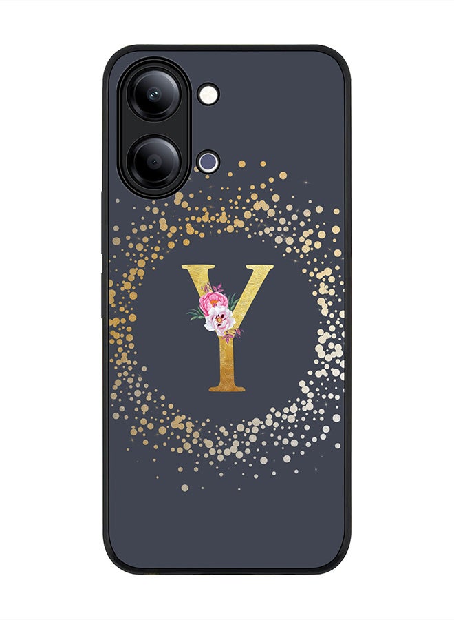 Stylizedd For vivo Y05 4G / Y6t 5G Case,Slim fit Camera Protection, Shockproof Thin Phone cover  - Custom Monogram Floral - Y  (Grey ) - Image 1