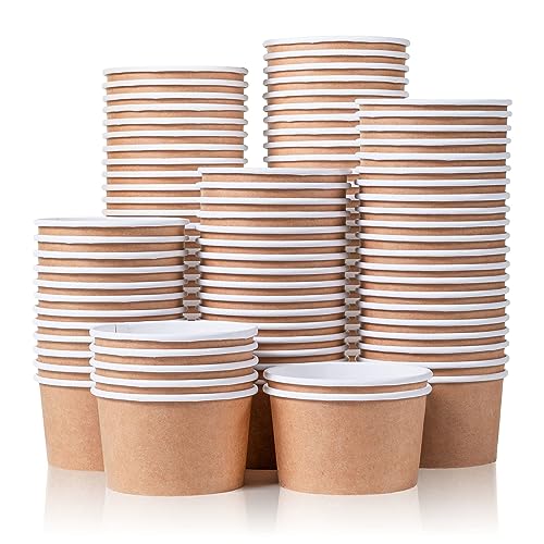 MATICAN Paper Ice Cream Cups  100Count 55Oz Disposable Dessert Bowls for Hot or Cold Food 55Ounce Party Supplies Treat Cups for Sundae Frozen Yogurt Soup Brown