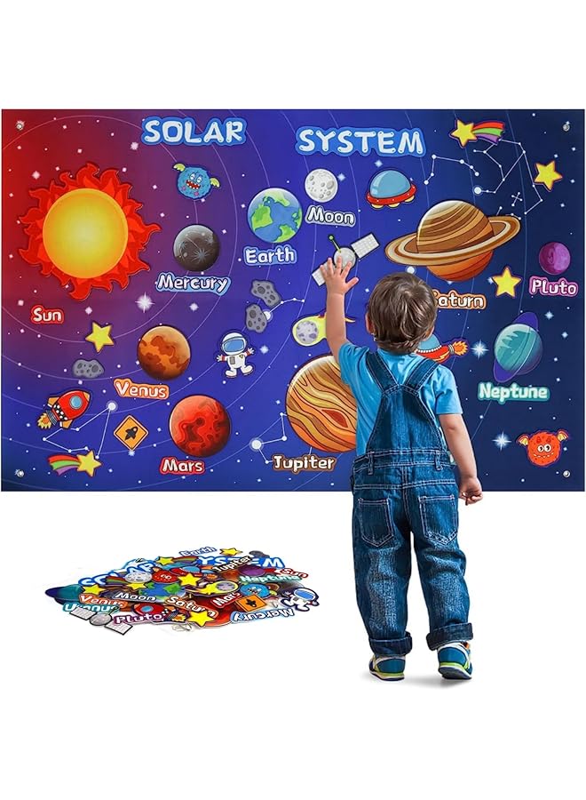 erorex 40Pcs Solar System Planets Toys Solar System Felt Board For Toddlers Felt Flannel Board Story Set For Kids 3.5 Ft Preschool Early Learning Space Toys Gift For Toddlers Solar System - Image 1