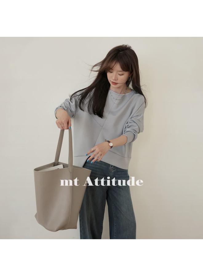 Mt [korean Casual Style] Autumn Air Layer Boat Neck Asymmetric Design Fashion Long Sleeve Sweatshirt - Image 2