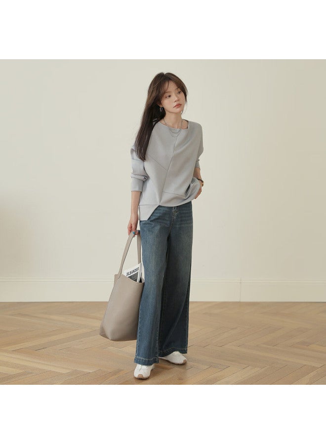 Mt [korean Casual Style] Autumn Air Layer Boat Neck Asymmetric Design Fashion Long Sleeve Sweatshirt - Image 3