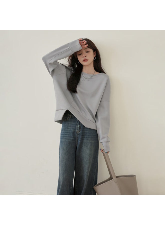 Mt [korean Casual Style] Autumn Air Layer Boat Neck Asymmetric Design Fashion Long Sleeve Sweatshirt - Image 5