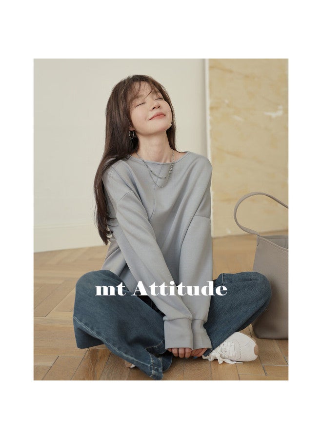 Mt [korean Casual Style] Autumn Air Layer Boat Neck Asymmetric Design Fashion Long Sleeve Sweatshirt - Image 1