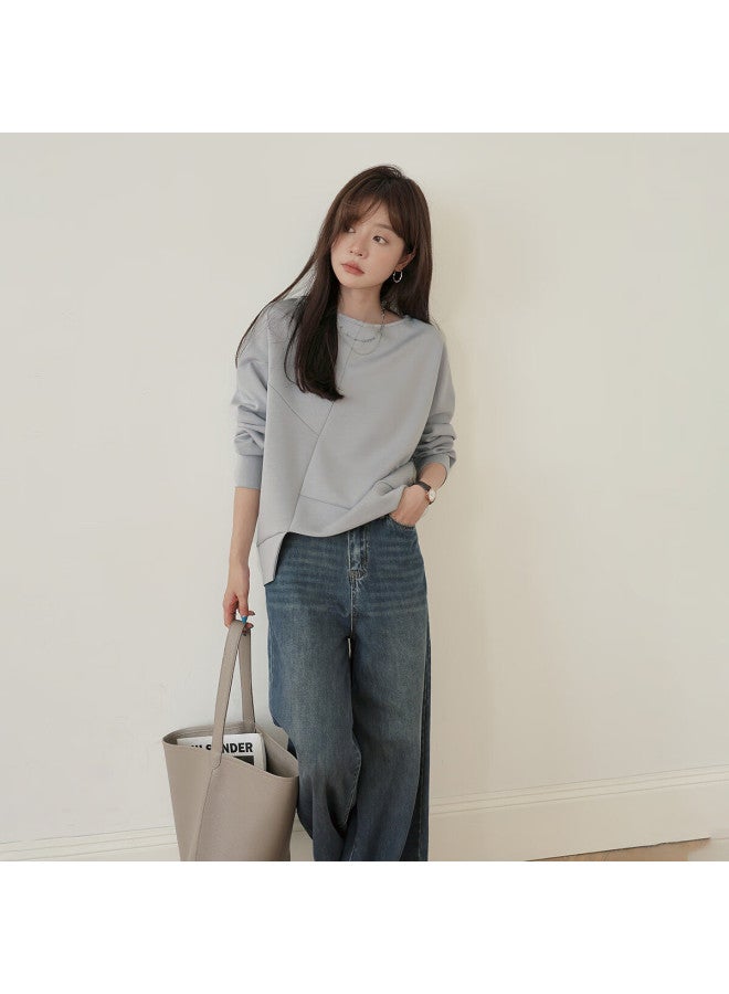 Mt [korean Casual Style] Autumn Air Layer Boat Neck Asymmetric Design Fashion Long Sleeve Sweatshirt - Image 4