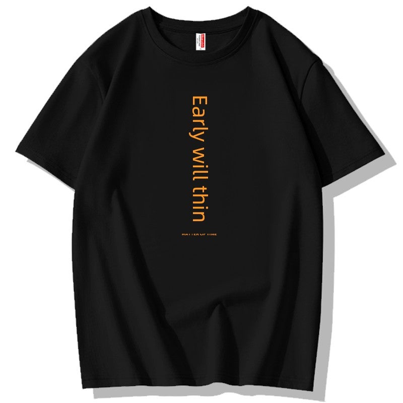 Summer Hong Kong style will eventually lose weight. Fun text short-sleeved t-shirt for men, loose cotton, temporarily fat. Creative T-shirt on Instagram trend - Image 1