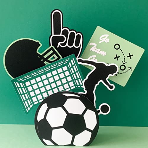 Pinfliers Sports/Soccer/Football Theme Birthday Decoration Items for Boys, Paper Birthday Table Centerpiece Decoration,1 Football Shape Box & 5 Small Cutouts, Center piece Birthday Party Decor, Green - Image 1
