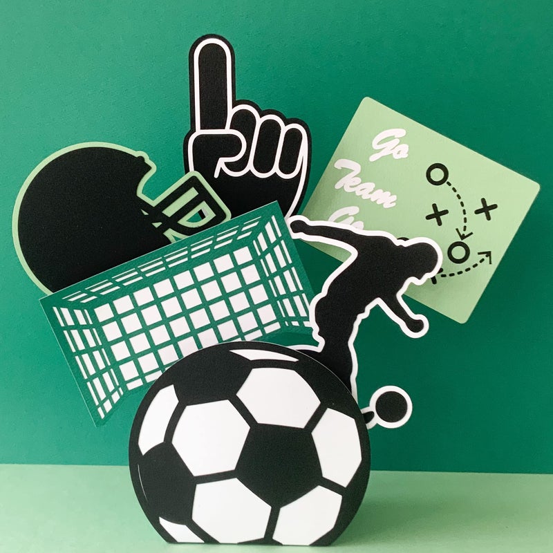 Pinfliers Sports/Soccer/Football Theme Birthday Decoration Items for Boys, Paper Birthday Table Centerpiece Decoration,1 Football Shape Box & 5 Small Cutouts, Center piece Birthday Party Decor, Green - Image 4