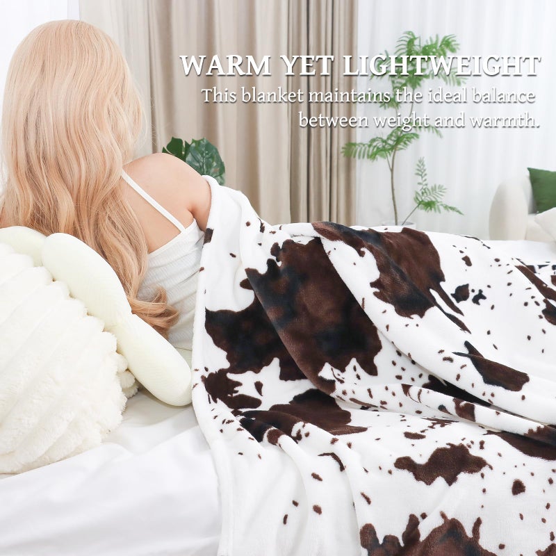 SEEGU Fleece Cow Print Throw  Super Soft Flannel Cozy Fuzzy Cow Blankets for Adults  Lightweight for Couch Sofa Bed Office  Throw Size Warm Plush Blankets for All Season 50""?60"" - Image 5