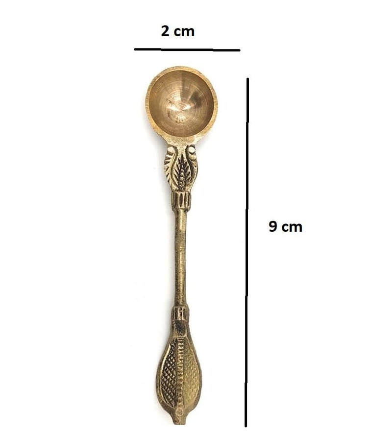 Awadh Brass Panchamrit Spoon Set of 1 Spiritual Spoon Golden Colour Brass Pooja Spoon Used in Temple Hawan Shaddi Pooja Pck of 1 - Image 3