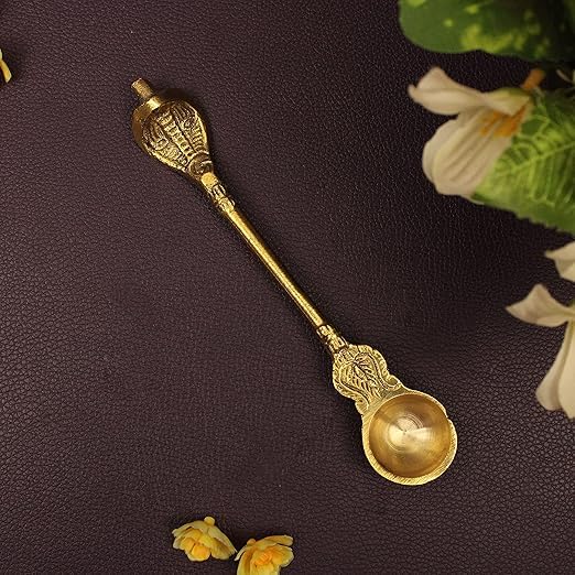 Awadh Brass Panchamrit Spoon Set of 1 Spiritual Spoon Golden Colour Brass Pooja Spoon Used in Temple Hawan Shaddi Pooja Pck of 1 - Image 1
