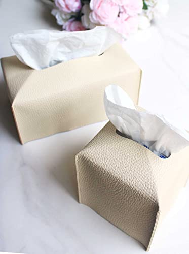 JESMINI Extra Large Rectangle Tissue Box Cover – Plus Size Tissue Box Holder with Bottom Belt [JESMINI, Beige] Faux Leather Long Rectangular Tissue Holder for Bathroom/Home/Car/Office Decor - Image 2