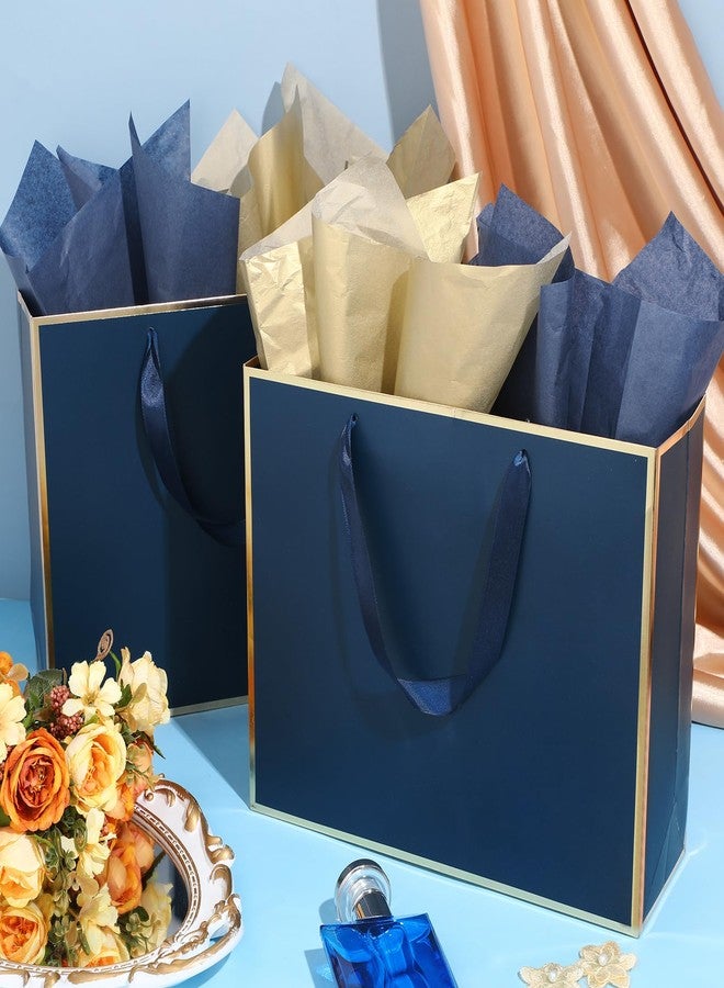 ReliThick 12 Pack Metallic Paper Gift Bag with Handles and Tissue Paper 11.8 x 10 x 4'' Thank You Favor Bag for St. Patrick's Day Wedding Bridesmaid Groomsman 5 Senses Gifts (Navy Blue,Gold) - Image 5