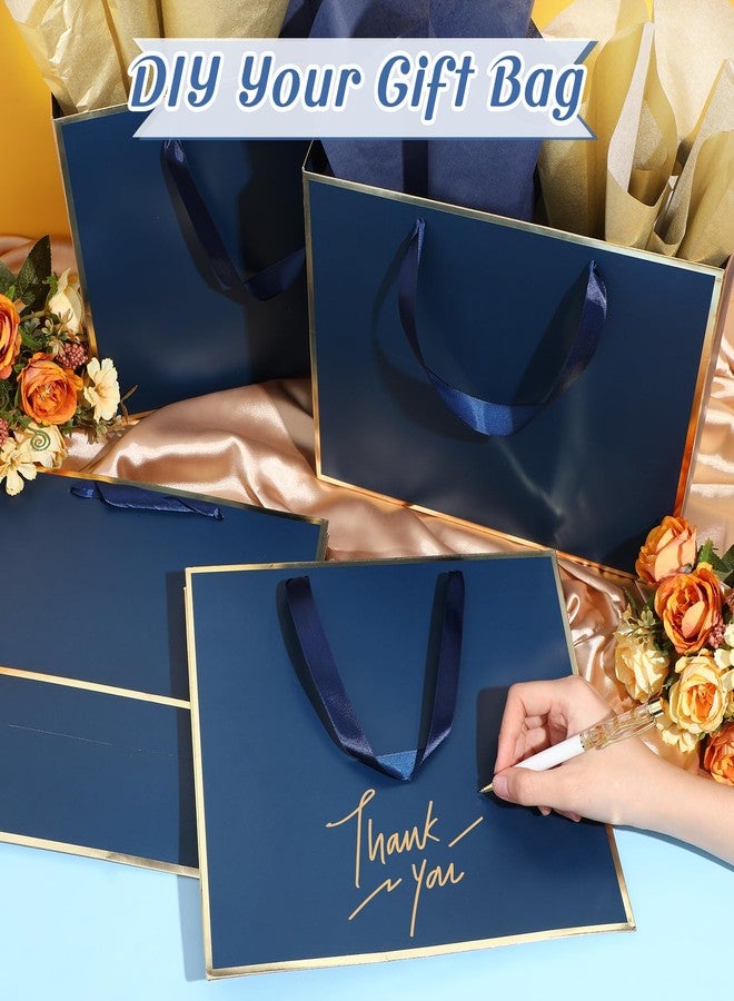 ReliThick 12 Pack Metallic Paper Gift Bag with Handles and Tissue Paper 11.8 x 10 x 4'' Thank You Favor Bag for St. Patrick's Day Wedding Bridesmaid Groomsman 5 Senses Gifts (Navy Blue,Gold) - Image 4