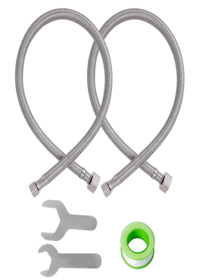 SUNGATOR (عبوة من قطعتين) أنابيب إمداد صنبور SUNGATOR مقاس 16 بوصة، خيط أنثى 3/8 بوصة × خرطوم حوض خيط FIP مقاس 1/2 بوصة، أنبوب إمداد صنبور مضفر من الفولاذ المقاوم للصدأ مقاس 16 بوصة للحمام، مع مفتاحين وشريط مانع للتسرب - Image 1