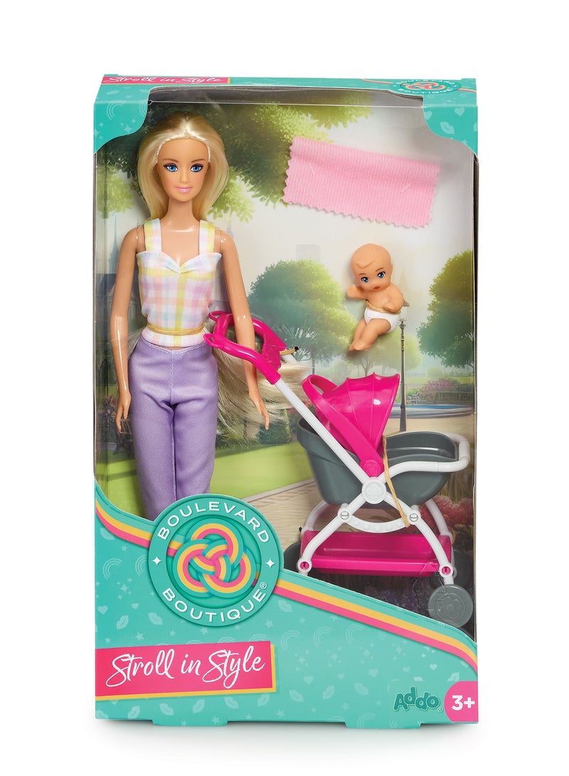 Addo Boulevard Boutique 2-in-1 Stroller Set in Style Fashion Doll with Baby | Dress Up Role Play | Perfect Gift for Girls - Image 3