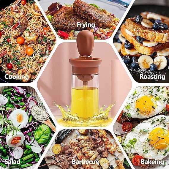 Botash Glass Olive Oil Dispenser Bottle with Silicone Brush 2 in 1Silicone Dropper Measuring Oil Dispenser Bottle for Kitchen CookingFryingBakingBBQ PancakeAir Fryer1pcsMulticolour - Image 4