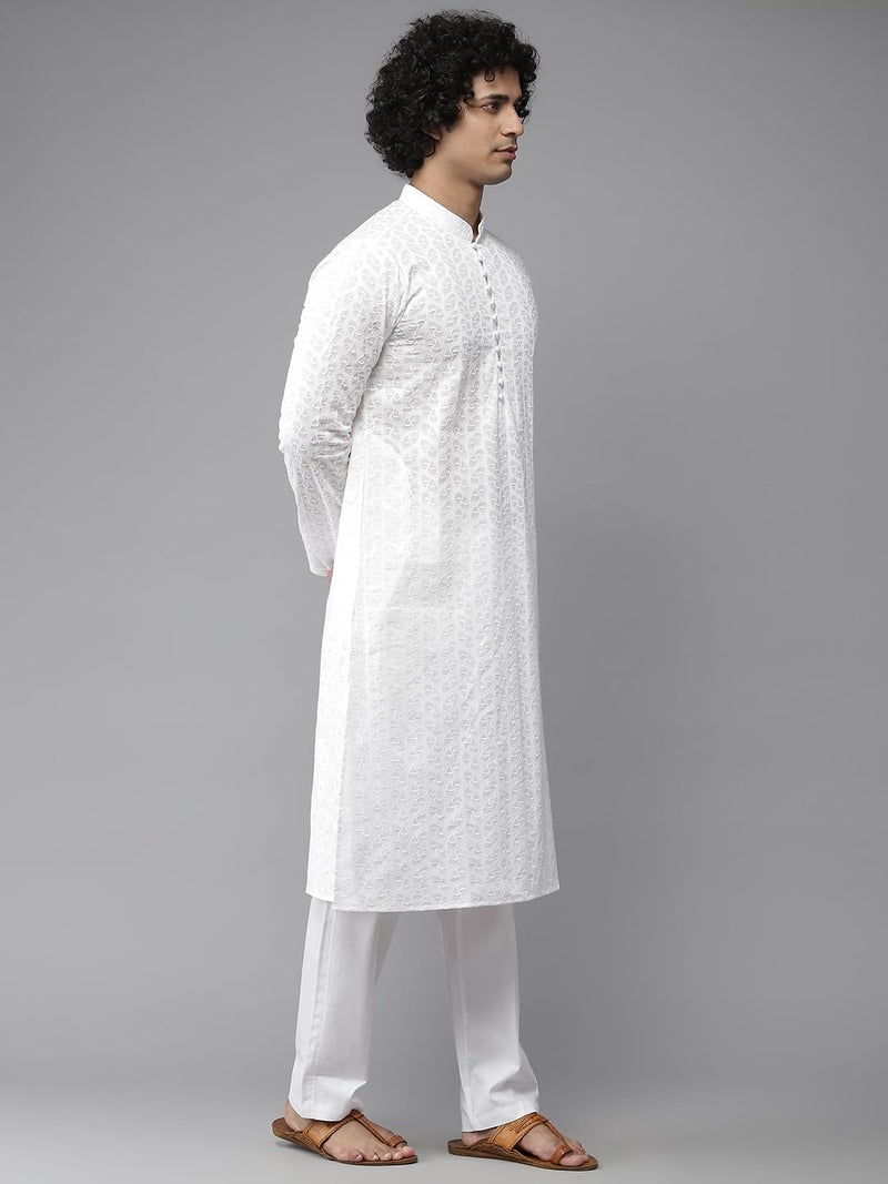 See Designs Men's Cotton Embroidered Regular Regular Fit Kurta (Sdkt1095_White_L) - Image 3