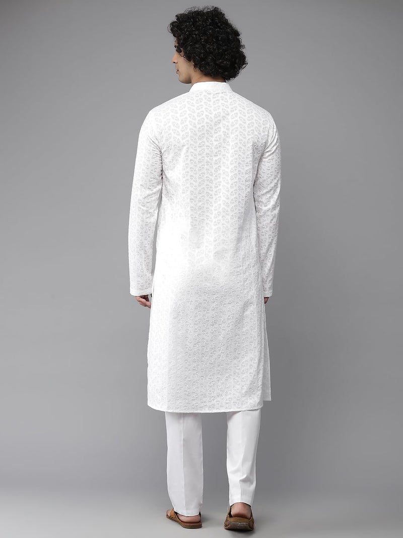 See Designs Men's Cotton Embroidered Regular Regular Fit Kurta (Sdkt1095_White_L) - Image 4