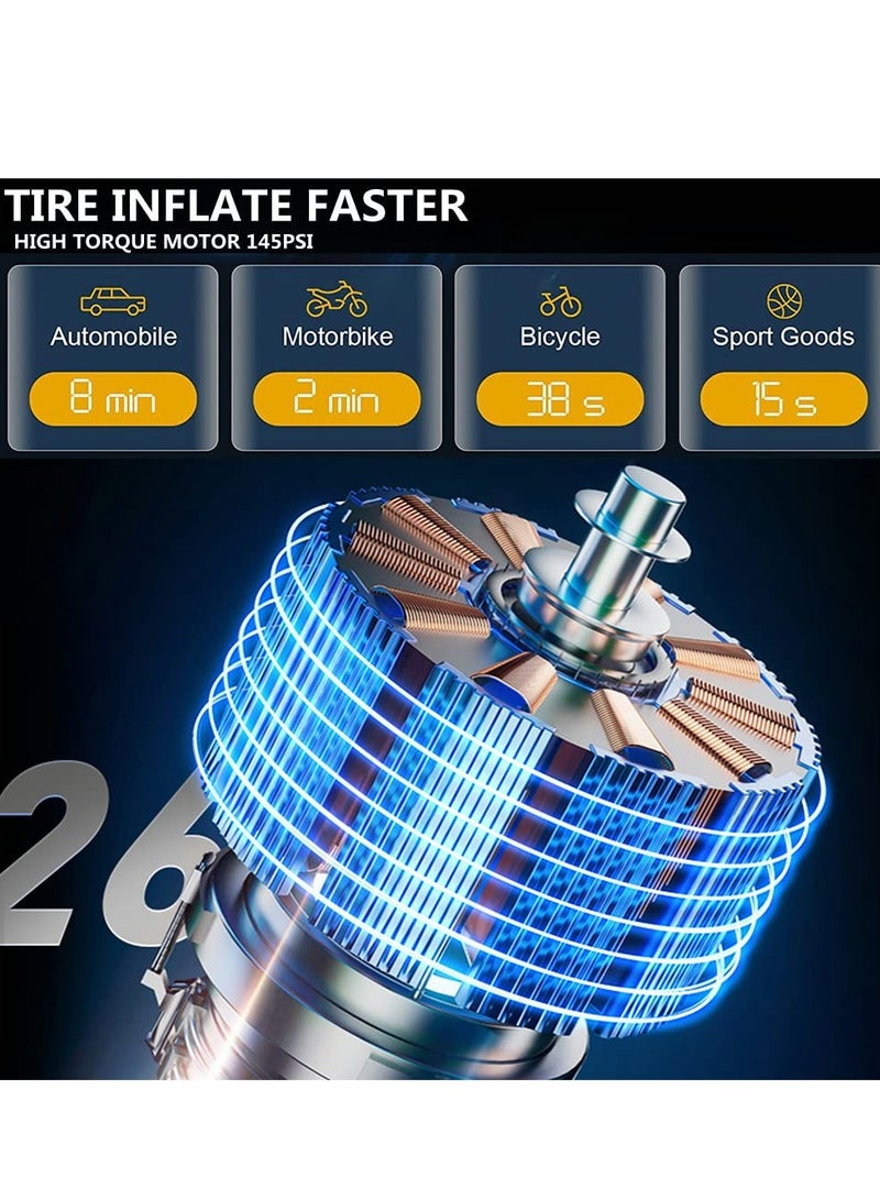Excefore Tire Inflator Portable Air Compressor 145 PSI Cordless Faster Inflator, Accurate Pressure LCD Display, Easy Operation Pump for Car, Motorcycle, E-Bike, Ball - Image 3