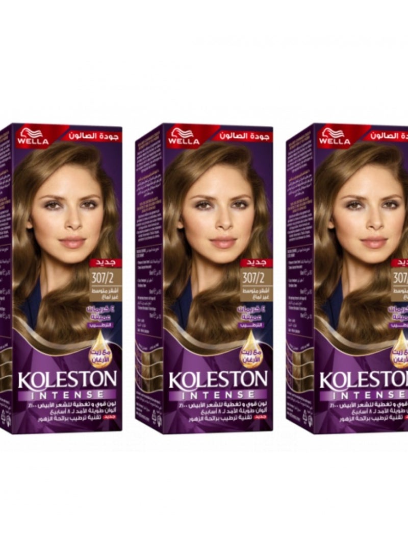 Wella Koleston Koleston Maxi Single Matte Medium Blonde Hair Dye 307/2, consisting of three pieces