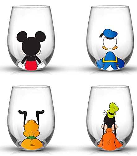 JoyJolt Disney Mickey Mouse Squad Collection Tumblers 15oz Stemless Wine Glasses Set of 4 Stemless Drinking Glasses Disney Gifts Stuff Disney Wine Glass Mickey Mouse Cup Set