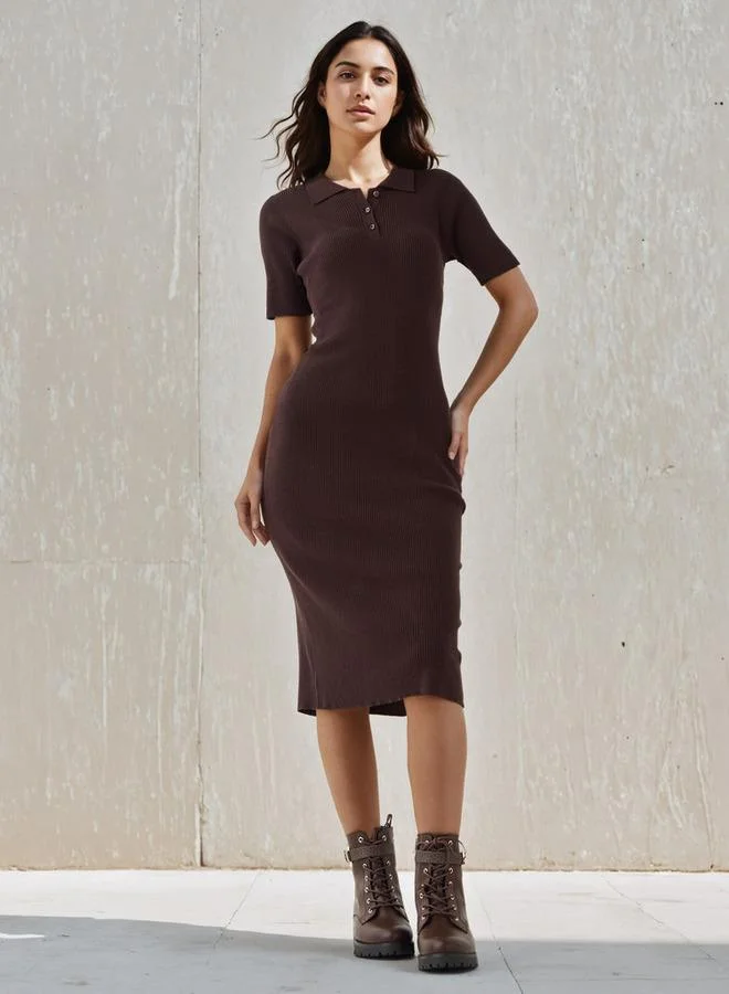 تواكستريمز 2Xtremz Bodycon Midi Dress with Button Placket