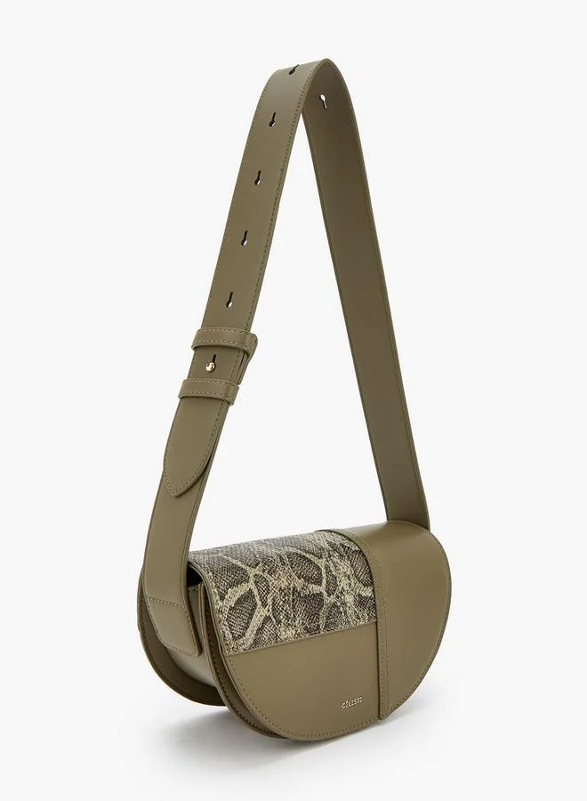 Celeste KHAKI Textured Crossbody Bag With Zip Closure for Women | Best Price UAE