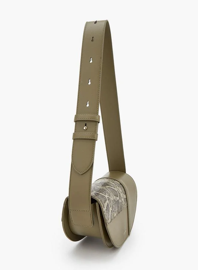 Celeste KHAKI Textured Crossbody Bag With Zip Closure for Women | Best Price UAE