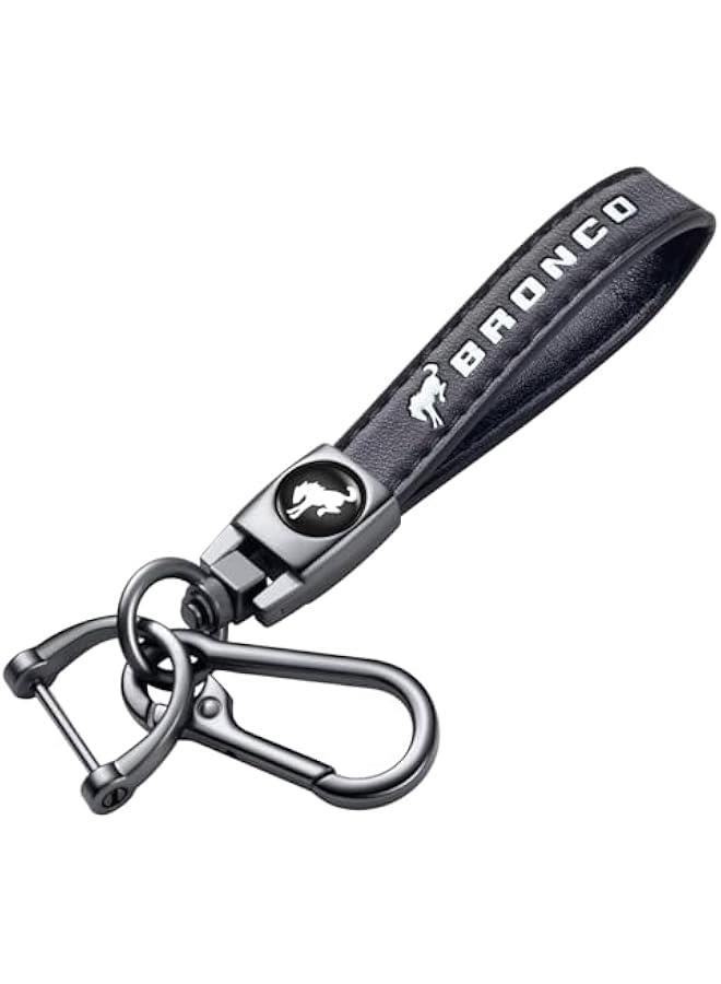 Arabest Genuine Leather Car Key Chain for Ford Bronco Keyring Keychain Accessories Family Present(Black) - Image 1