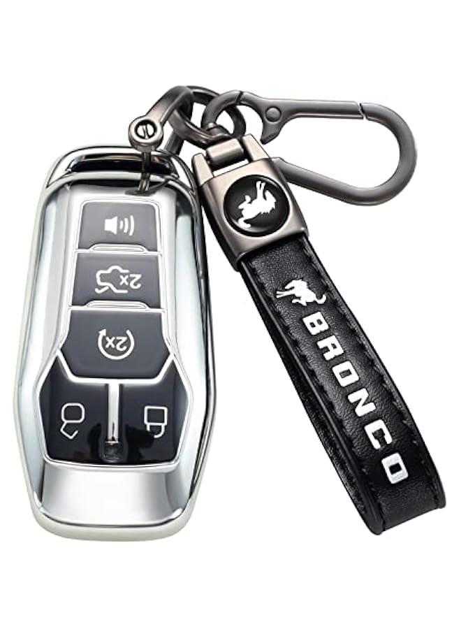 Arabest Genuine Leather Car Key Chain for Ford Bronco Keyring Keychain Accessories Family Present(Black) - Image 2
