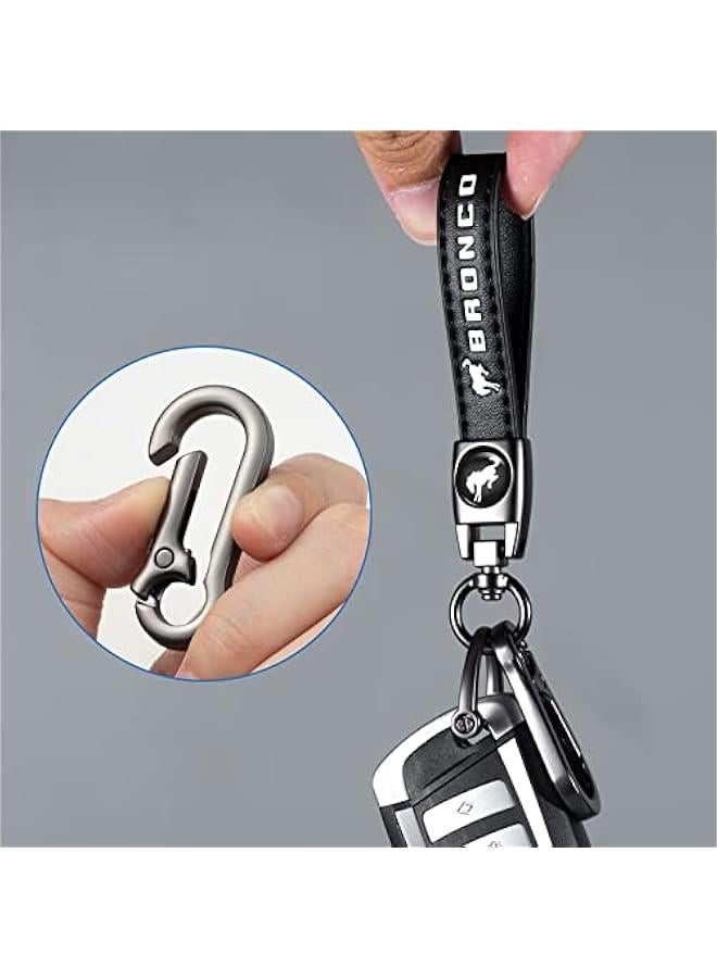 Arabest Genuine Leather Car Key Chain for Ford Bronco Keyring Keychain Accessories Family Present(Black) - Image 3