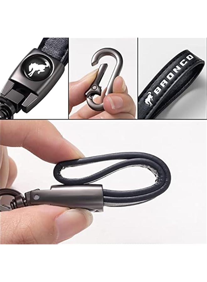 Arabest Genuine Leather Car Key Chain for Ford Bronco Keyring Keychain Accessories Family Present(Black) - Image 4