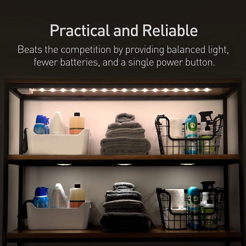 Power Practical Luminoodle Click AA Battery Operated LED Push Lights - 36 Inches, Wireless Adhesive String Tap Lights, Daylight White (5000K) - Image 3