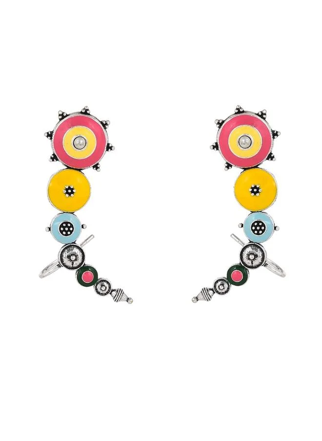 VOYLLA Folklore Enamelled Silver Toned Cuff Earrings