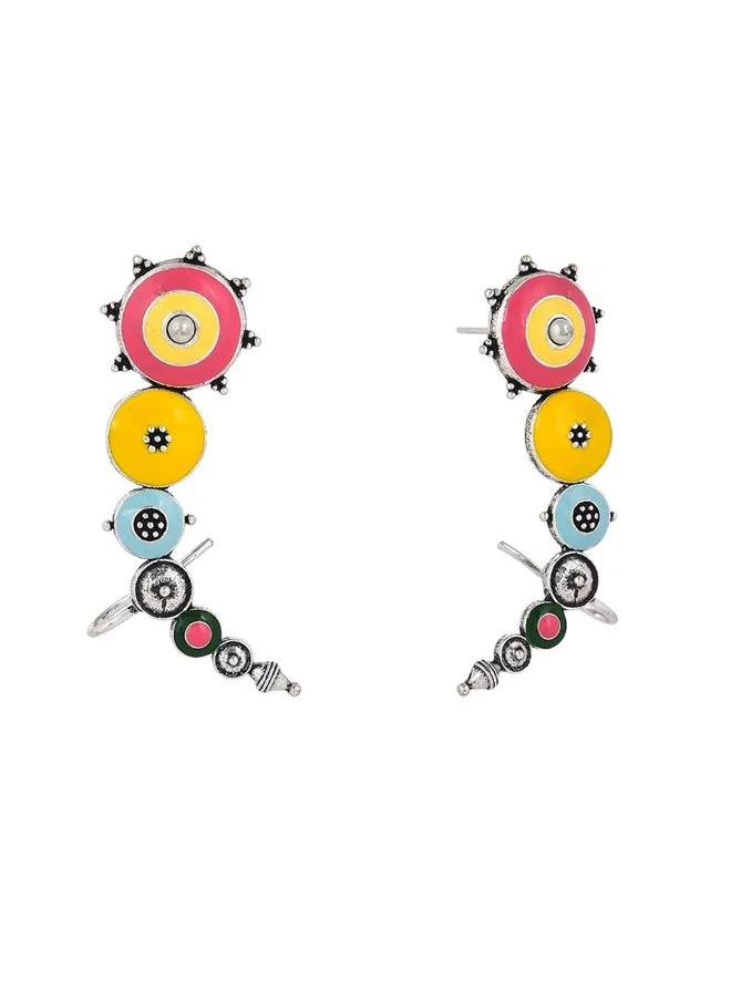 VOYLLA Folklore Enamelled Silver Toned Cuff Earrings