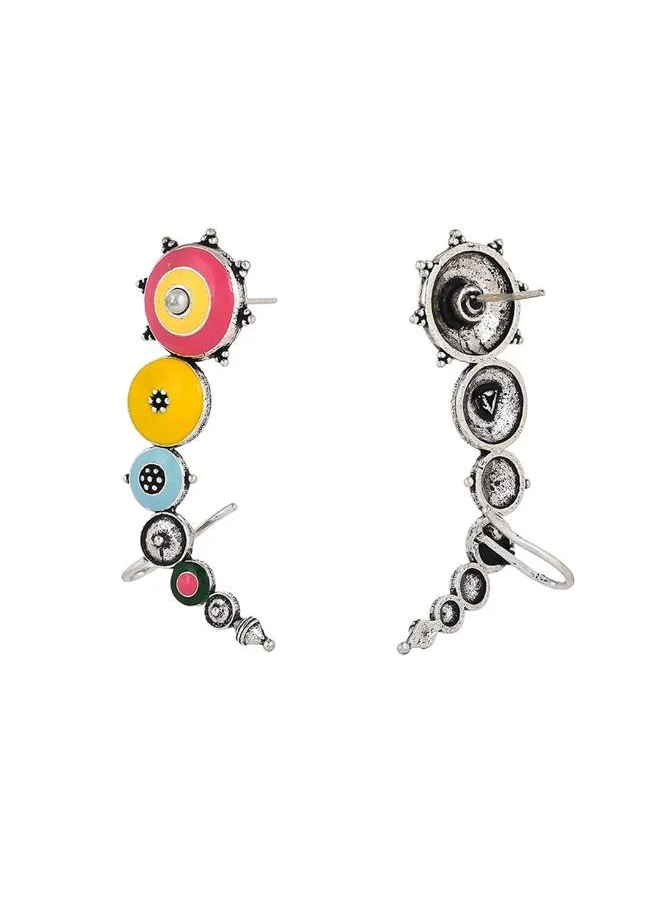 VOYLLA Folklore Enamelled Silver Toned Cuff Earrings