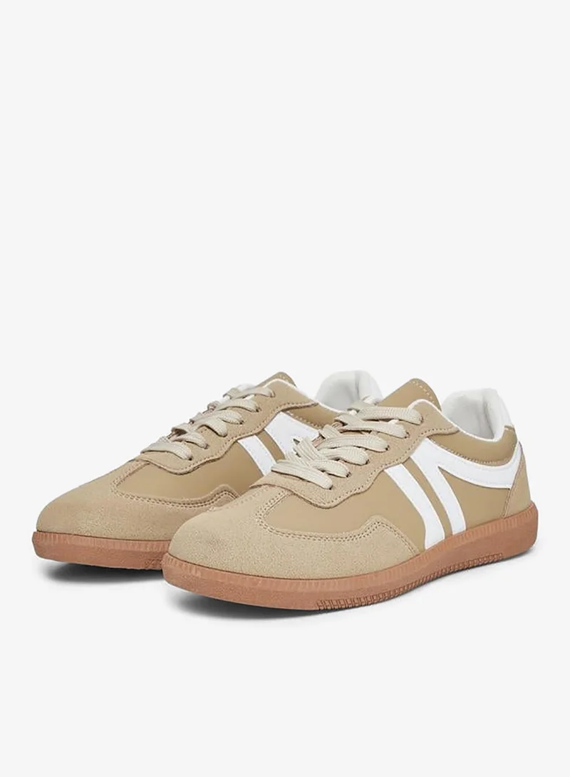 Styli Active Beige Striped Laced Up Sneakers for Women | Best Price UAE