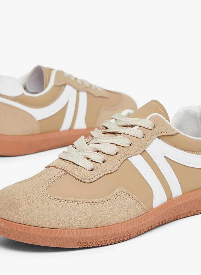 Styli Active Beige Striped Laced Up Sneakers for Women | Best Price UAE