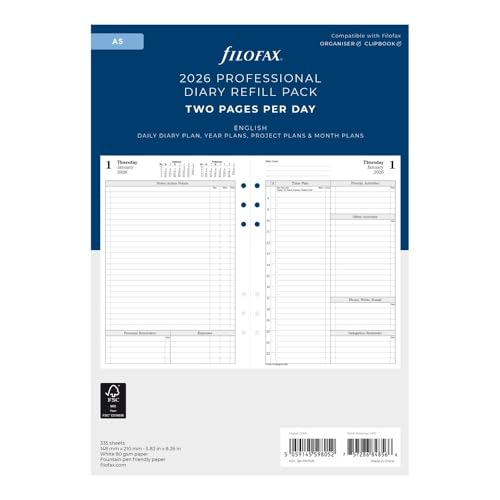 Filofax Calendar Diary Refill A5 Size One Day on Two Pages with Appointments Time Management White Paper English 2026 CTM703126 - Image 3