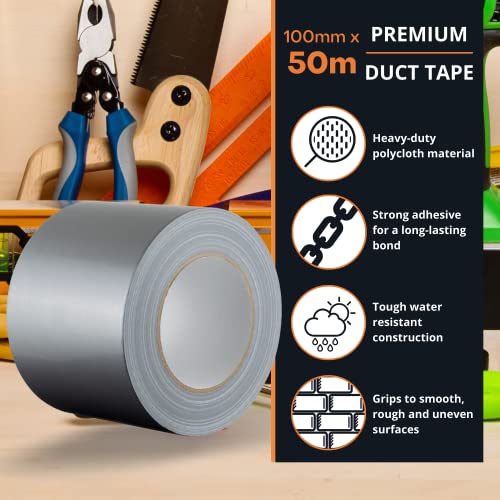 GTSE Wide Duct Tape, Silver, 4 Inches x 55 Yards (164 ft), Heavy Duty, Waterproof Repair Tape for Indoor or Outdoor Use, 1 Roll - Image 2
